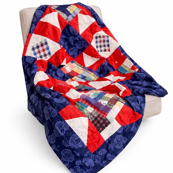 Vintage Handmade Lap Quilt Patriotic Blanket Wheelchair  38" x 38"