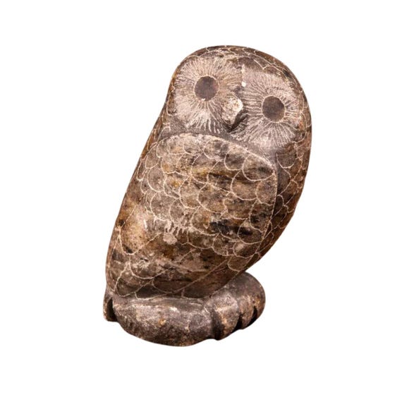 Hand-Carved Stone Owl Sculpture – Inuit Art, Signed & Numbered