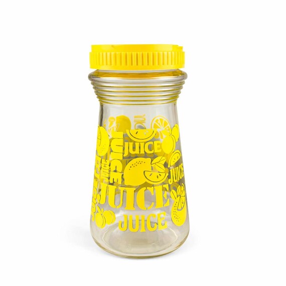 Vintage Anchor Hocking Lemon Juice Pitcher | 1970s Glass Carafe with Yellow Lid | 24 oz
