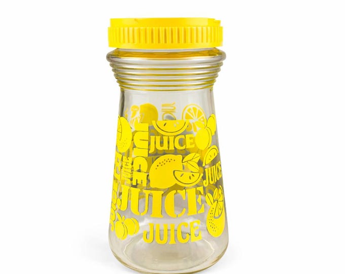 Vintage Anchor Hocking Lemon Juice Pitcher | 1970s Glass Carafe with Yellow Lid | 24 oz