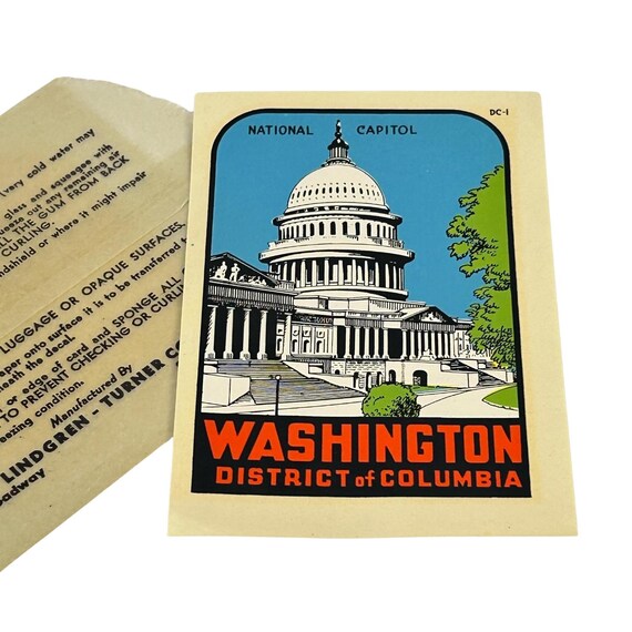 Vintage Washington DC water slide decal sticker laptop luggage water bottle travel souvenir