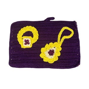 Vintage 60s Ring and Necklace Purple Hotpad | Kitschy Crochet Pot Holder Wall Decor