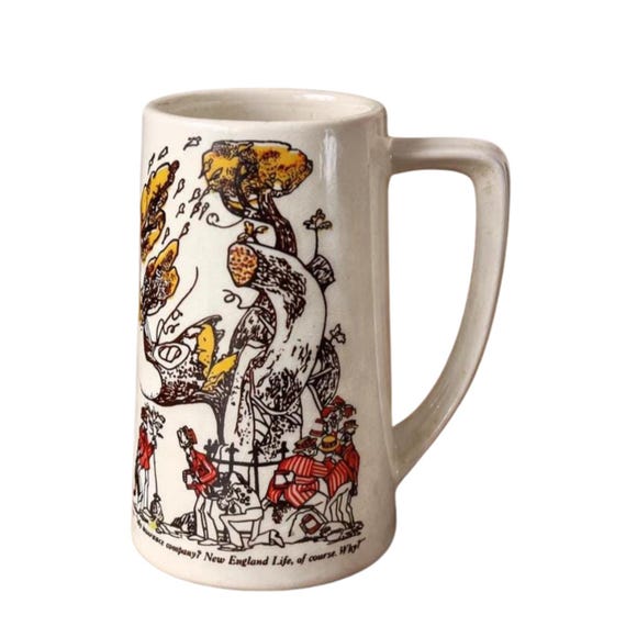 Vintage New England Life Insurance Company Advertising Cartoon Coffee Mug Cup Stein USA