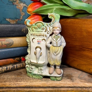 Vintage Dutch Boy Porcelain Ceramic Bisque Figurine Planter Vintage Made in Occupied Japan