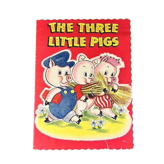 VTG RARE 1951 The Three Little Pigs LARGE Linen Textured Paper Children's Book Whitman Publishing