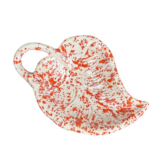 Vintage 70s Orange and Red Splatterware Leaf Trinket Bowl or Ashtray