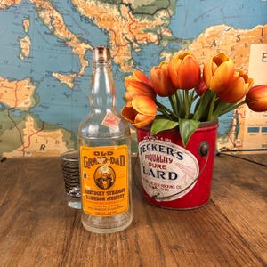 Vintage Old Grand-Dad Kentucky Straight Bourbon Whiskey Embossed Bottle, Cork Stopper, Ohio Liquor Control Stamp