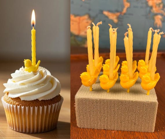 Set of 12 Vintage Easter Chick Cake Topper Picks | Mid Century Plastic Cupcake Toppers