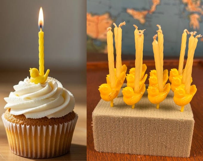 Set of 12 Vintage Easter Chick Cake Topper Picks | Mid Century Plastic Cupcake Toppers