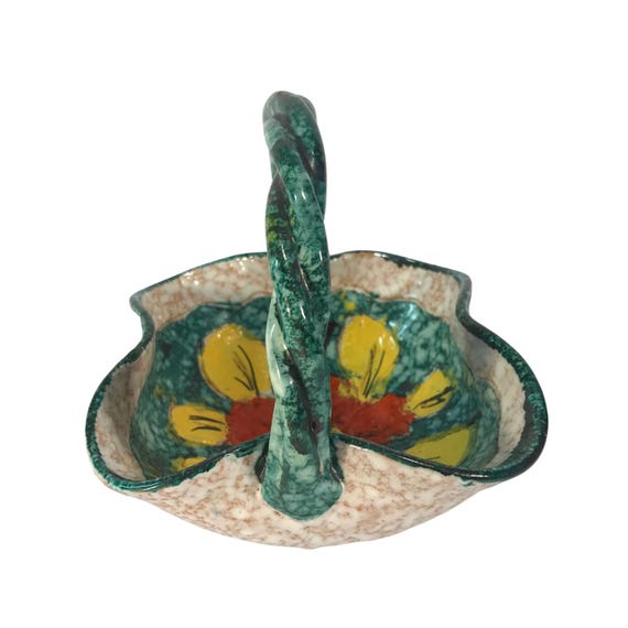 Exquisite Vintage Italian Floral Bowl with Unique Twisted Handle