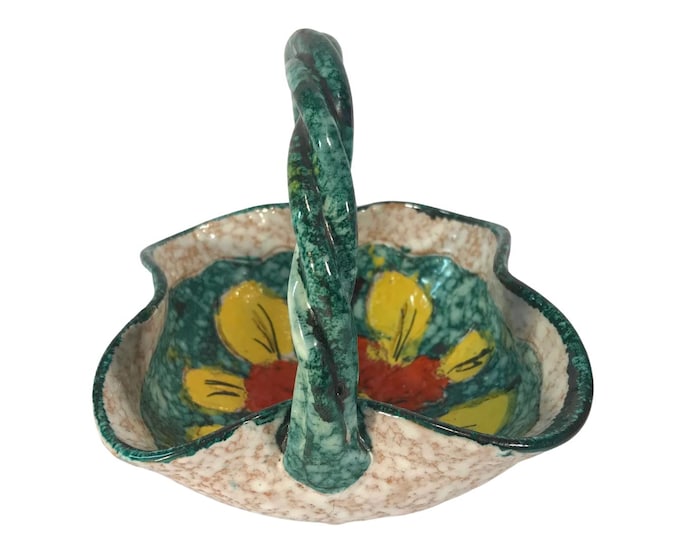 Exquisite Vintage Italian Floral Bowl with Unique Twisted Handle