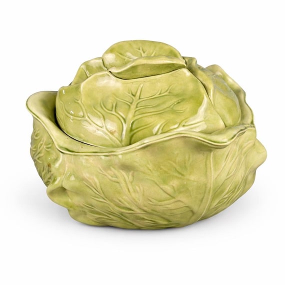 Vintage Holland Mold Cabbage Tureen: Green Ceramic Serving Dish, Farmhouse Cottage Decor