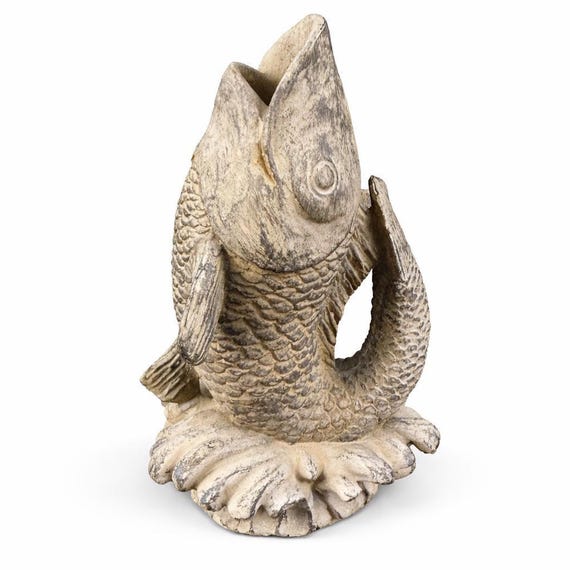 Vintage Leaping Salmon Sculpture | Clay Fish Figurine | Nature & Lodge Decor | 9” Tall