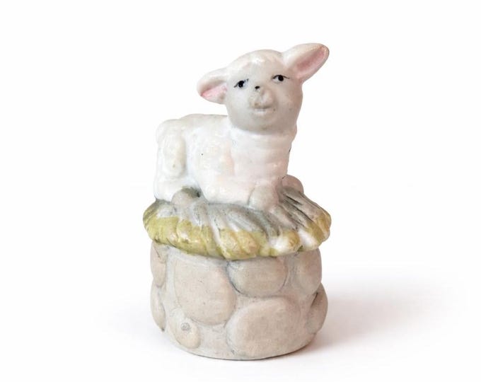 Vintage Little Lamb on Grass Figurine Porcelain Sheep Collectible Easter Christmas