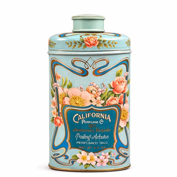 Avon 1977 California Perfume Co. Trailing Arbutus Talc Tin 3.75 oz Fragrance Tin