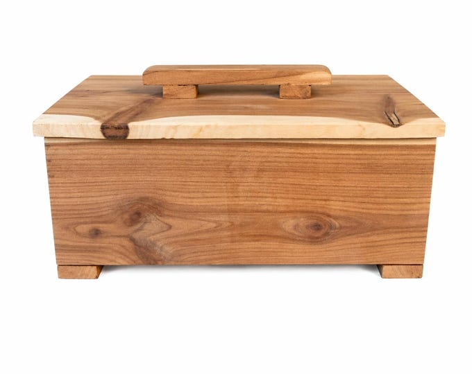 Vintage Handmade Cherry Wood Trinket Box Unfinished Wooden Keepsake Box Footed Rustic Storage