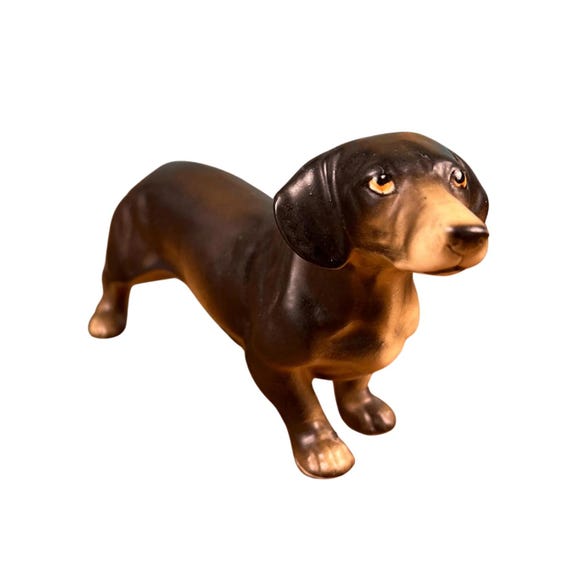 Vintage Dachshund Figurine Black and Tan Dog Statue 7" Long