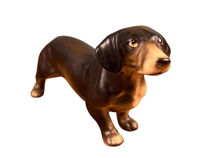 Vintage Dachshund Figurine Black and Tan Dog Statue 7" Long
