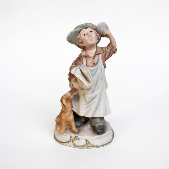 Vintage Napcoware Paper Boy with Dog Figurine #9471 Ceramica Creativa