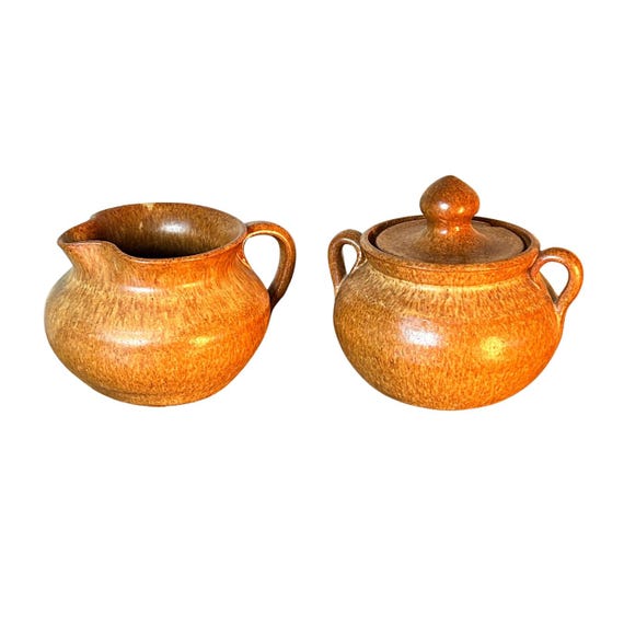Speckled Brown Glaze Vintage Sugar and Creamer Set Unmarked