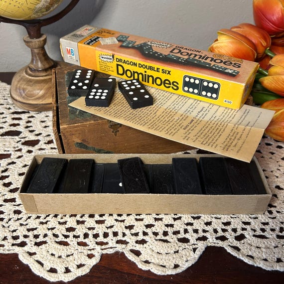 Vintage 1970 Wooden Dragon Dominoes - Complete Double Six Set