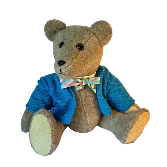 Vintage Handmade Teddy Bear: Blue Knit Sweater, Bowtie, Grace Mootz