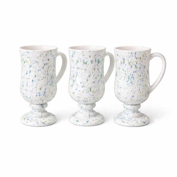 Vintage Splatterware Irish Coffee Mugs - Handmade Studio Pottery Set of 3
