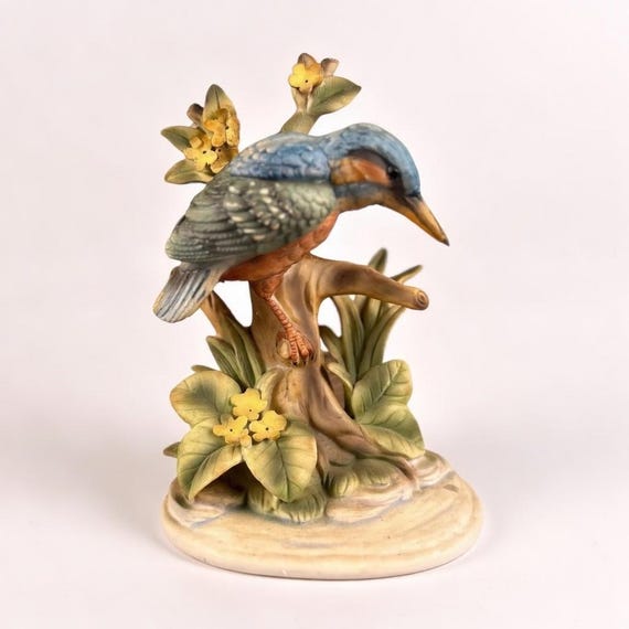 Vintage STAFFORD KINGFISHER Ceramic Figurine Sculpture Blue Orange Imprinted w/Kingfisher (EO)