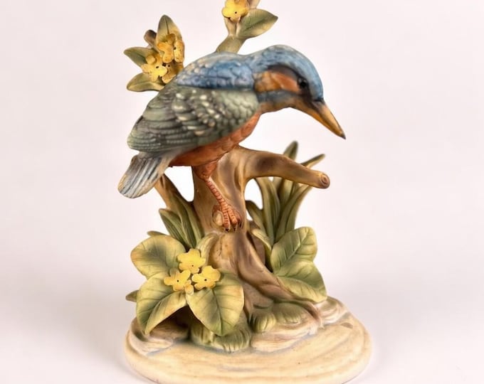 Vintage STAFFORD KINGFISHER Ceramic Figurine Sculpture Blue Orange Imprinted w/Kingfisher (EO)