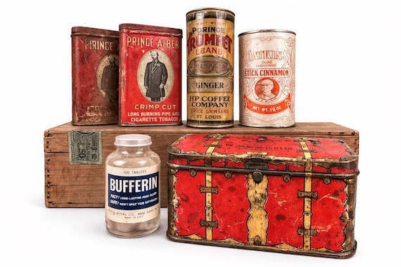 Vintage Advertising Tins | Farmhouse Kitchen Decor, Set of 6