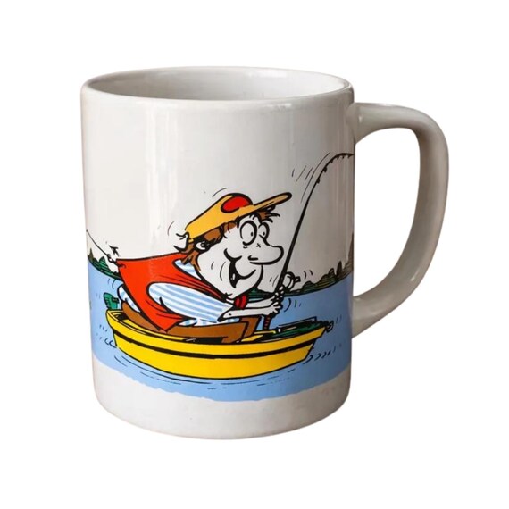 Vintage Fishing Comedy Shoebox Greetings Coffee Mug Cup Fisherman Hallmark Fisherman Ahern Comic