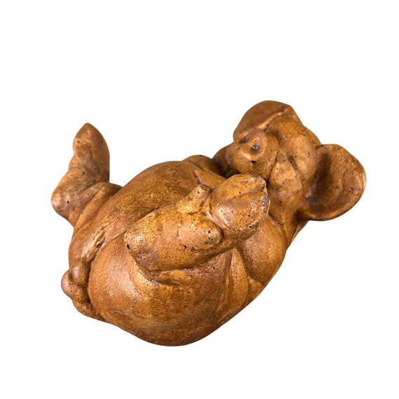 Solid Rock Stoneworks Pig Laughing on Back- 4in Tall- Autumn Wheat