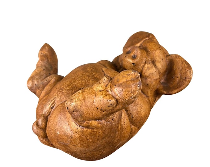 Solid Rock Stoneworks Pig Laughing on Back- 4in Tall- Autumn Wheat