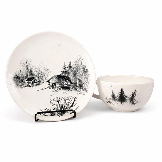 Vintage Bering Sea Originals Bowl and Plate Handpainted by CHAY Made in Alaska #1000