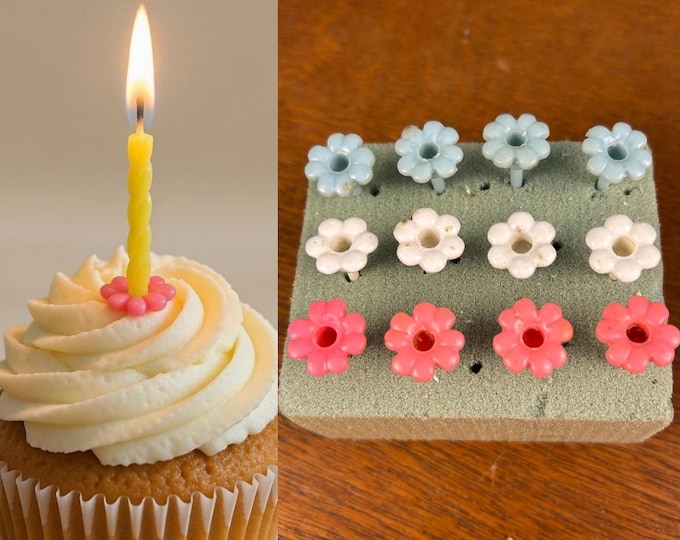 Vintage Pastel Flower Cupcake Toppers | Mid Century Party Decor, Set of 12