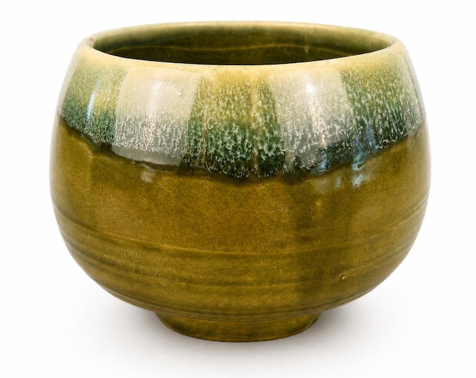 Vintage California Majolica Planter, Green Drip Glaze Mid Century Ceramic Pottery