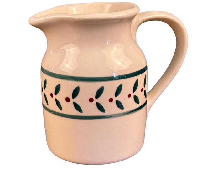 Vintage Hartstone Pottery Creamer Pitcher | Holly Berry Mistletoe Pattern | USA Stoneware