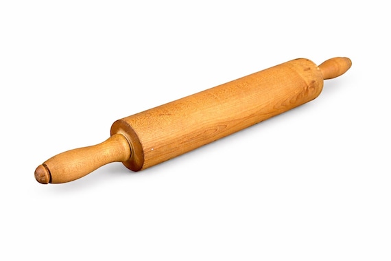 Vintage Wooden Rolling Pin with Handles – Rustic Farmhouse Baking Tool (19")