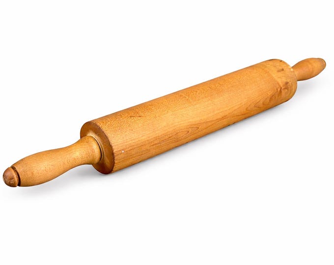 Vintage Wooden Rolling Pin with Handles – Rustic Farmhouse Baking Tool (19")