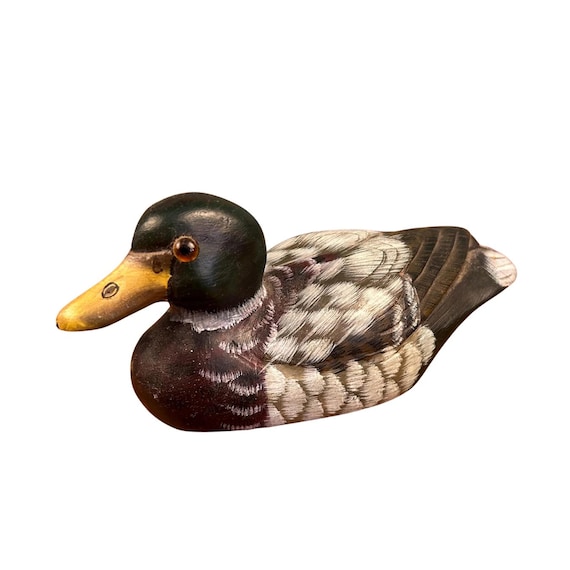 Hand-Carved Stone Mallard Duck Figurine | Folk Art Decor