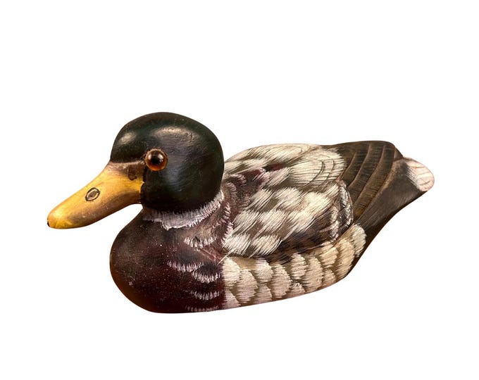 Hand-Carved Stone Mallard Duck Figurine | Folk Art Decor