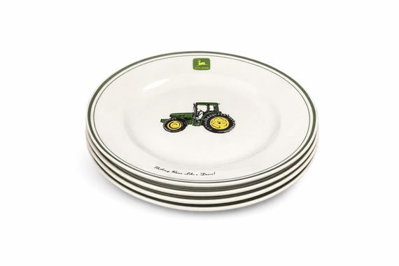 John Deere Tractor Dinner Plates: Gibson Collectible Dishes (Set of 4) 11"