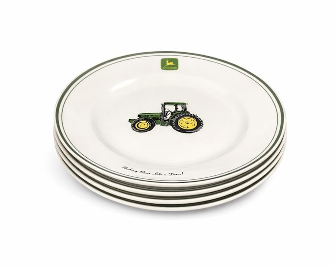 John Deere Tractor Dinner Plates: Gibson Collectible Dishes (Set of 4) 11"