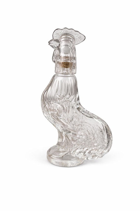 Vintage 1970s Glass Rooster Decanter – Figural Chicken Barware, Farmhouse Kitchen Decor