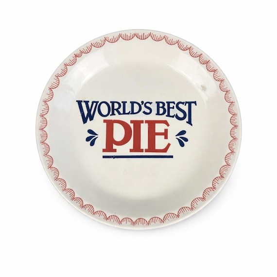 Vintage Mount Clemens Pottery Pie Plate: World's Pie, Red Trim Ceramic Baking Dish