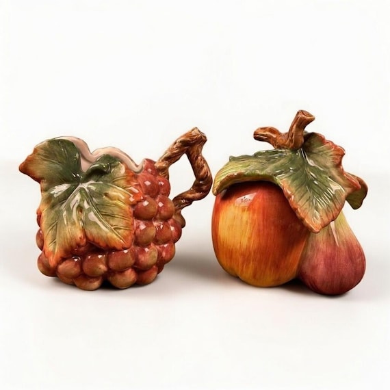 Fitz & Floyd Country Gourmet Ceramic Creamer and Sugar Bowl Set - Fruit Shaped