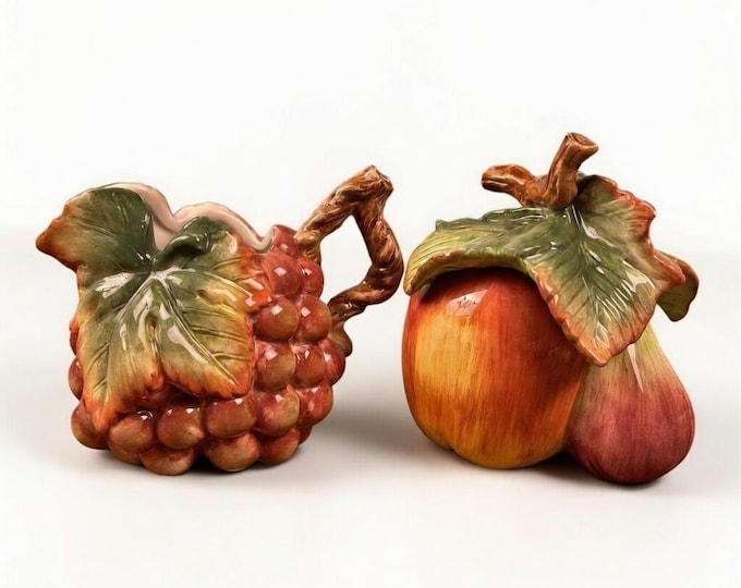 Fitz & Floyd Country Gourmet Ceramic Creamer and Sugar Bowl Set - Fruit Shaped