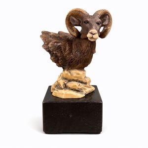 Vintage Bighorn Sheep Ram Sculpture on Black Marble Base 7 1/4" Tall