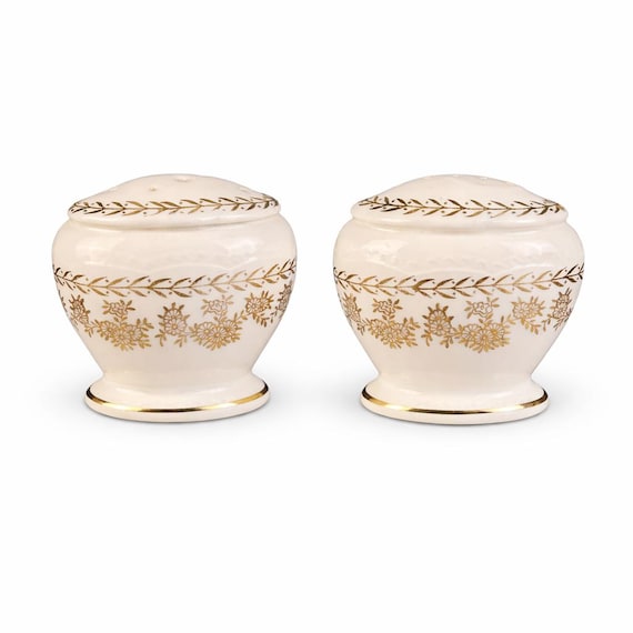 Vintage Stetson American Beauty Salt Pepper Shakers Cream 22K Gold Floral Ceramic