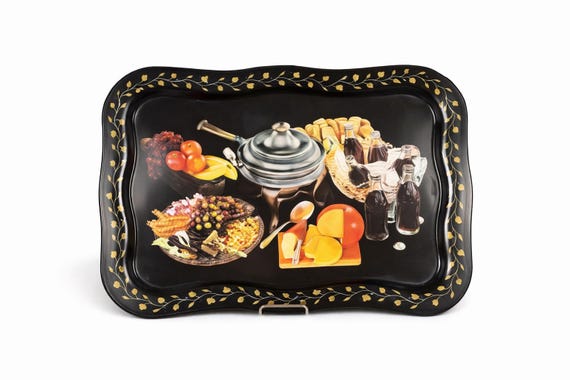 Vintage 1950's Coca-Cola Bottles Metal Fruit Black Fondue Serving Tray Large